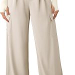 Women High Waisted Wide Leg Cargo Pants Baggy Casual Trendy Work Pants with 4 Pockets