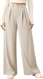 Women High Waisted Wide Leg Cargo Pants Baggy Casual Trendy Work Pants with 4 Pockets