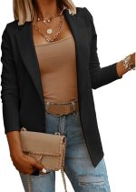 Women Casual Long Sleeve Blazers Solid Color Knit Blazer Work Office Open Front Blazer Jacket - Image 2