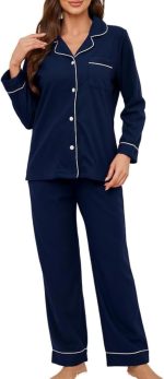 Womens Button Up Pajama Sets Soft Long Sleeve Pajamas for Women Warm Flannel Knit Lounge Sets - Image 2