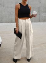 Women High Waisted Wide Leg Cargo Pants Baggy Casual Trendy Work Pants with 4 Pockets - Image 2