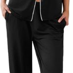 Women Pajamas Set Button Down Sleepwear Short Sleeve Nightwear with Long Pants Soft