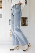 Straight Leg Jeans for Women High Waisted Jeans Frayed Baggy Pants Raw Hem Loose Stretchy Cropped Wide Leg Jeans - Image 2