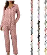 Cute Pajama Sets for Women Long Sleeve Sleepwear Button Loungewear Soft 2 Piece Pj Set with Pockets Long Pants