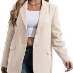 Women Plus Size Casual Blazer Jackets Long Sleeve Open Front Buttons Work Office Lapel Blazers with Pockets