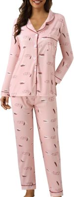 Pajamas For Women Set Long Sleeve Cute Sleepwear Button Down Shirt And Long Pants Loungewear Soft 2 Piece Pj Set