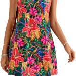 Women Sleeveless Floral Print Sundress Halter Neck A Line Short Dress