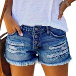 Women Ripped Denim Jean Shorts Mid Rise Summer Hot Raw Hem Casual Shorts