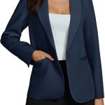 Dressy Blazers for Women Button Long Sleeve Lapel Business Casual Outfits Office Work Suit Blazer with Pockets
