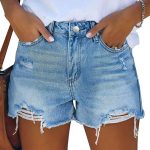 Womens Jean Shorts Stretchy High Waisted Ripped Denim Distressed Trendy Shorts with Pockets