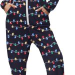 Christmas Onesies for Women Zipper Hooded Onesie Pajamas Adult Soft One Piece Pajama with Pockets