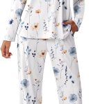 Womens Pajama Sets Pleated Tops with Long Pants Lounge Set Long Sleeve Fall Sleepwear Ladies