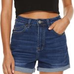 Women Denim Shorts High Rise Trendy Stretch Frayed Summer Casual Jean Shorts