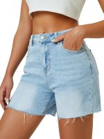 Womens High Waist Jean Shorts Wide Straight Leg Microelastic Long Denim Mom Shorts