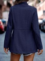 Women Open Front Herringbone Blazer-Business Casual Long Sleeve Work Jacket with Full Lining and Padded Shoulders - Image 2