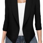 Lightweight Open Front Cardigan Classic Ruched Sleeve Work Office Blazer Suit Jackets