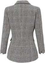 Women Notch Lapel 2 Button Boyfriend Blazer Suit Houndstooth Plaid Jacket Coat - Image 2