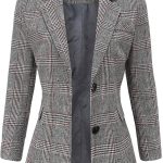 Women Notch Lapel 2 Button Boyfriend Blazer Suit Houndstooth Plaid Jacket Coat