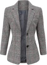 Women Notch Lapel 2 Button Boyfriend Blazer Suit Houndstooth Plaid Jacket Coat