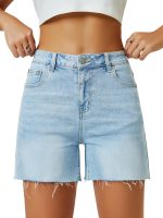 Womens High Waist Jean Shorts Wide Straight Leg Microelastic Long Denim Mom Shorts - Image 2