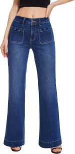 Women Flare High Waisted Bell Bottom Wide Leg Jeans Baggy Stretch Trendy Denim with Pockets