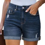 Jean Shorts Womens Stretchy High Waisted Ripped Denim Shorts with Pockets Trendy Distressed Cut Off Shorts