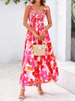 Women Summer Dresses Floral Sleeveless Smocked Maxi Dress Boho Spaghetti Strap A Line Flowy Beach Long Sundress - Image 2