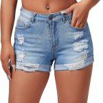 Women's Summer Mid Rise Ripped Denim Shorts Stretchy Butt Lifting Jean Shorts