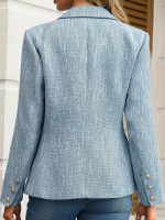 Women Tweed Blazers Business Casual - Long Sleeve Double Breasted Jackets Open Front Work Suits - Image 2