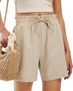 Shorts forWomen Linen Shorts High Waisted Lightweight Casual Summer Drawstring Beach Vacation Outfit